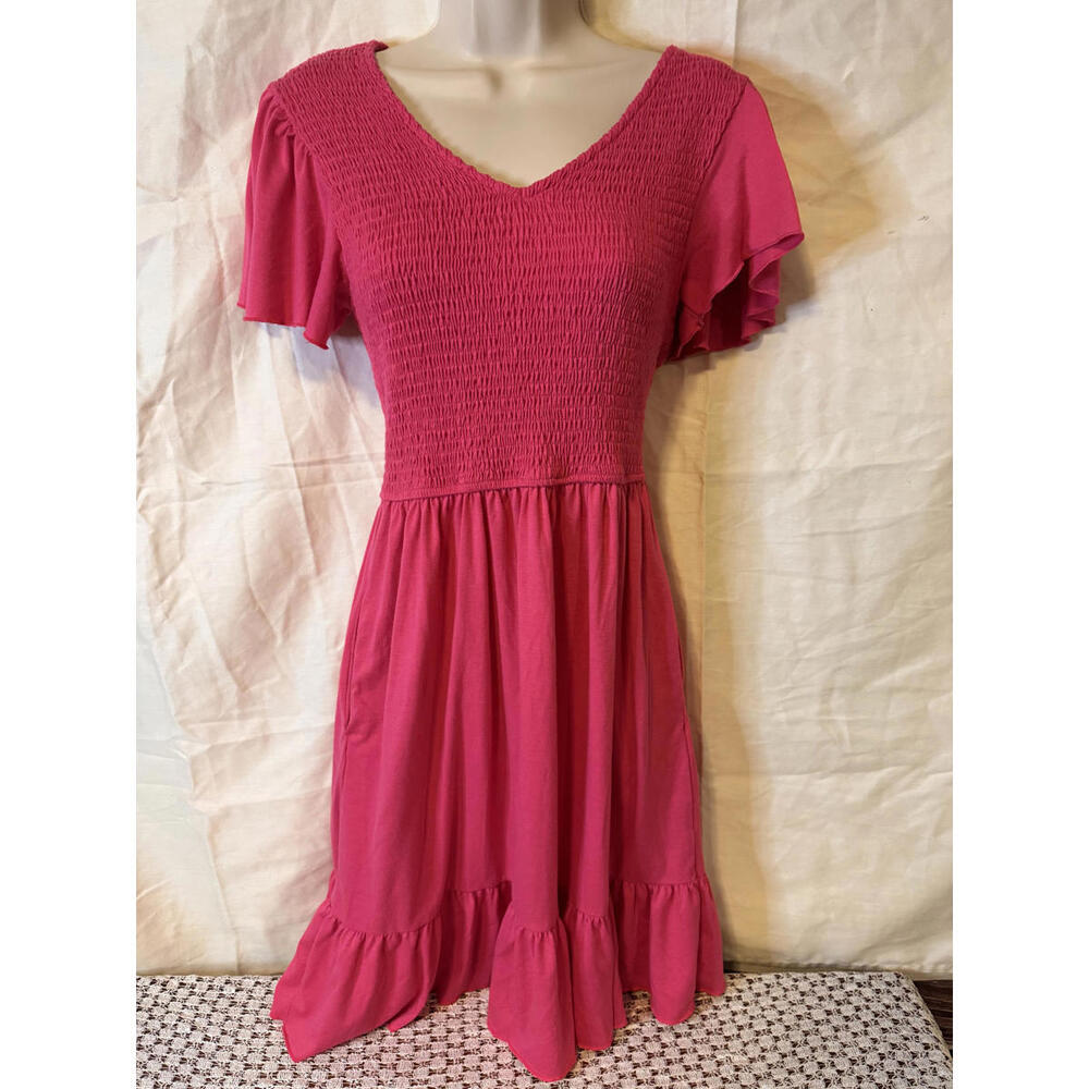 Anrabess Women's‎ Dress Smocked Bodice Ruffle Hem Rayon Polyester Spandex Size M